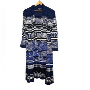 Cable & Gauge Blue Black and White Long Sleeve Waterfall Cardigan Size Small